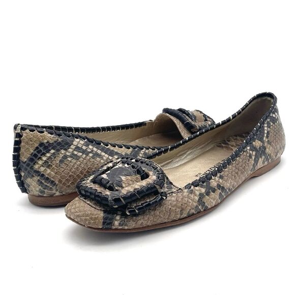 Jack Rogers Square Toe Buckle Ballet Flats Embossed Leather Snake Print Size 8 - Picture 3 of 15